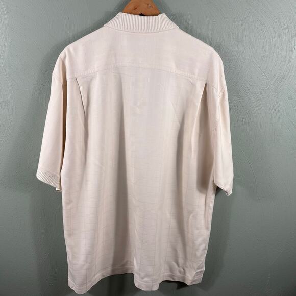 Tommy Bahama Men's Size Large Beige Silk Hawaiian Summer Beach Camp Polo Shirt - Picture 9 of 9